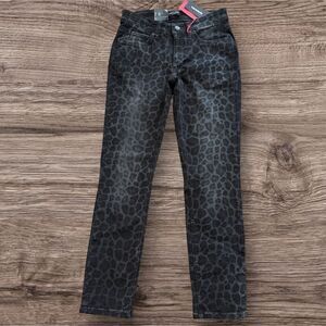 Cambio Parla Leopard Print Black Skinny Jeans Size 34 (US 4) NWT $295